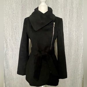 Jessica Simpson wool coat w/ asymmetrical zipper & waist cinching belt